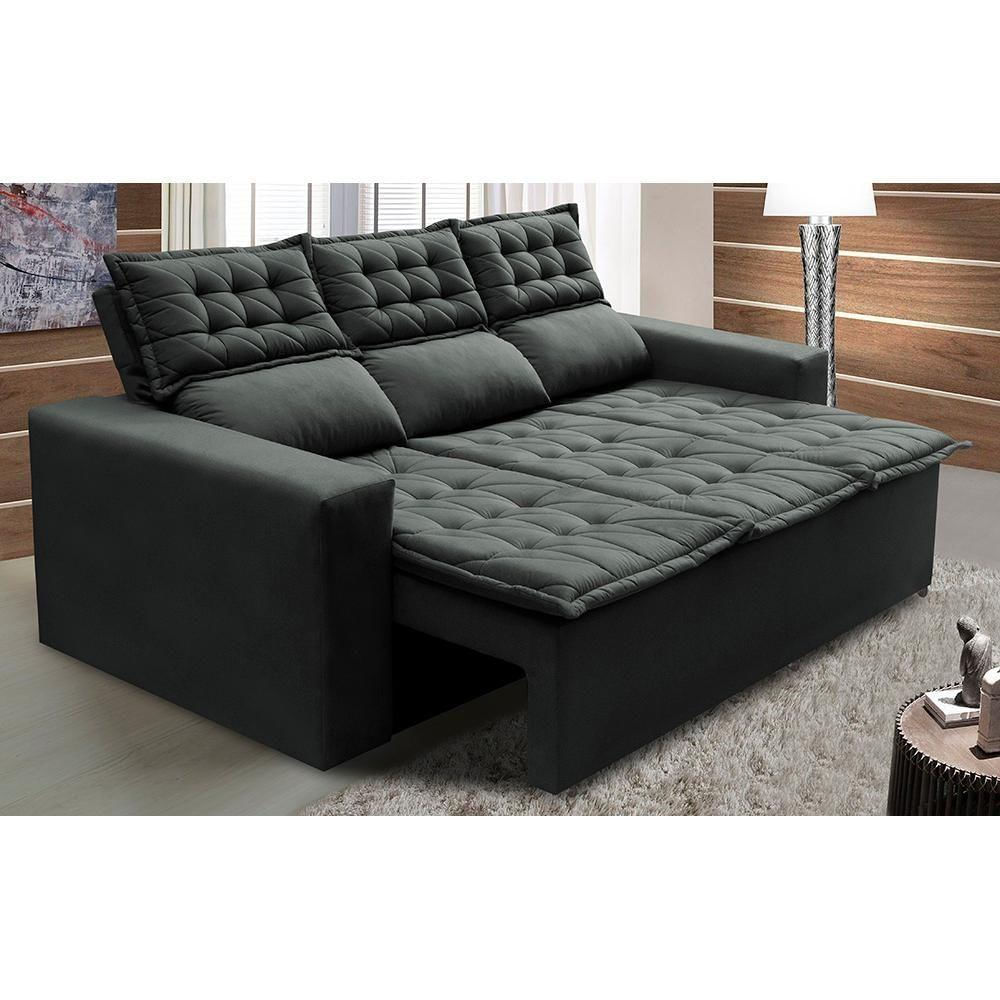 Sofá 3 Lugares Retrátil E Reclinável Cama Inbox Slim 2,00m Velusoft Cinza