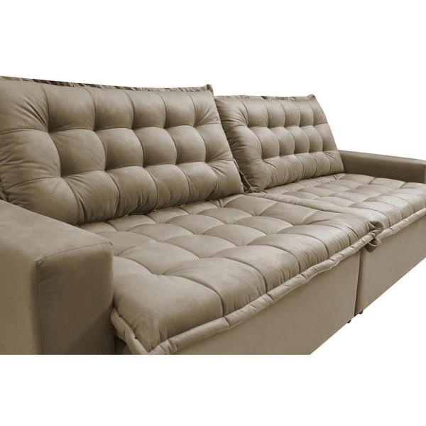 Encontraproduto.com.br - Sofá Sem Caixa Retrátil Reclinável 2,75m Cama Inbox França Velusoft Bege