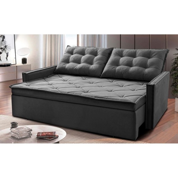 Encontraproduto.com.br - Sofá Sem Caixa Retrátil E Reclinável 1,85m Cama Inbox Studio Suede Velusoft Cinza