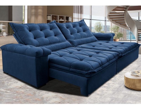 Sofá Retrátil E Reclinável 2,75M Cama Inbox Big Fresh Com Softgel D40 Velupluma Azul