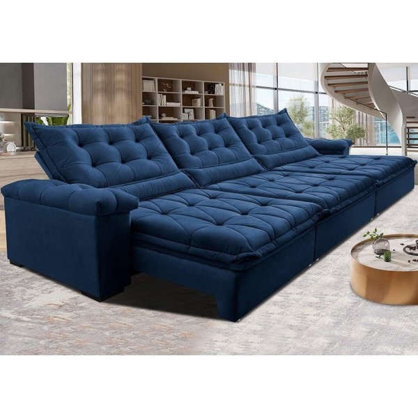 Sofá Retrátil E Reclinável 4,15M Cama Inbox Big Fresh Com Softgel D40 Velupluma Azul