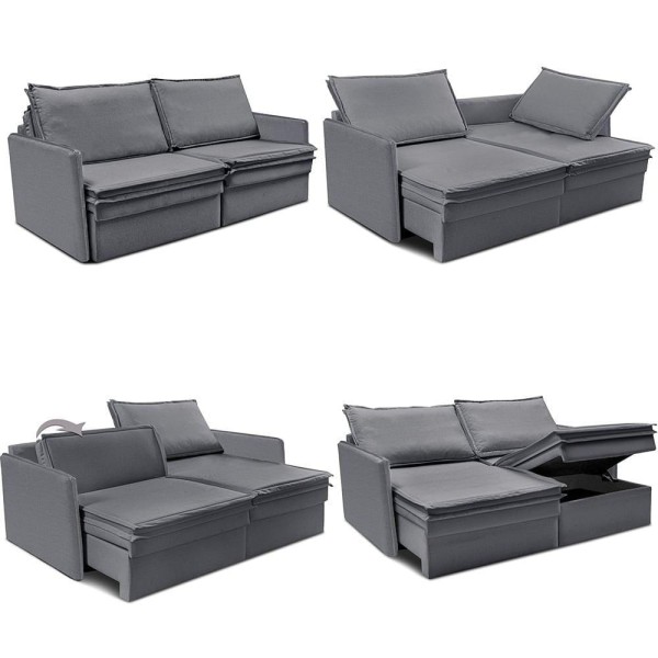 Encontraproduto.com.br - Sofá Sem Caixa Retrátil Baú 1,75m Lounge Linho Cinza Escuro Cama Inbox
