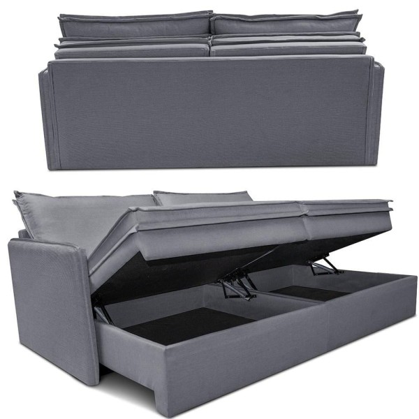 Encontraproduto.com.br - Sofá Sem Caixa Retrátil Baú 1,75m Lounge Linho Cinza Escuro Cama Inbox