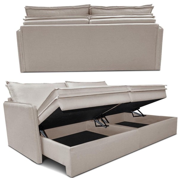 Encontraproduto.com.br - Sofá Sem Caixa Retrátil Baú 1,95m Lounge Linho Bege Claro Cama Inbox