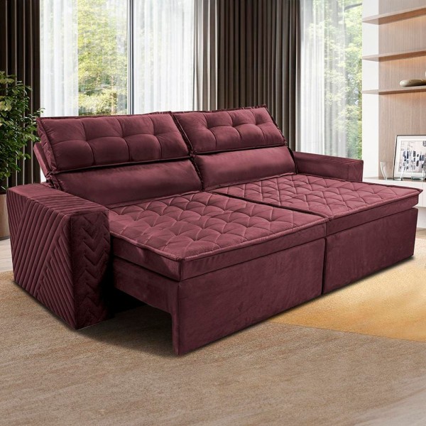Encontraproduto.com.br - Sofá 4 Lugares Cama inBox Belém Retrátil e Reclinável Revestido em Suede Velusoft - 230cm de largura Vinho
