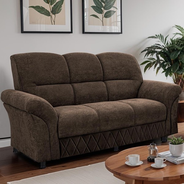 Sofá 3 Lugares Cama inBox Mourato com 187cm de Largura e Revestido em Bouclé Marrom