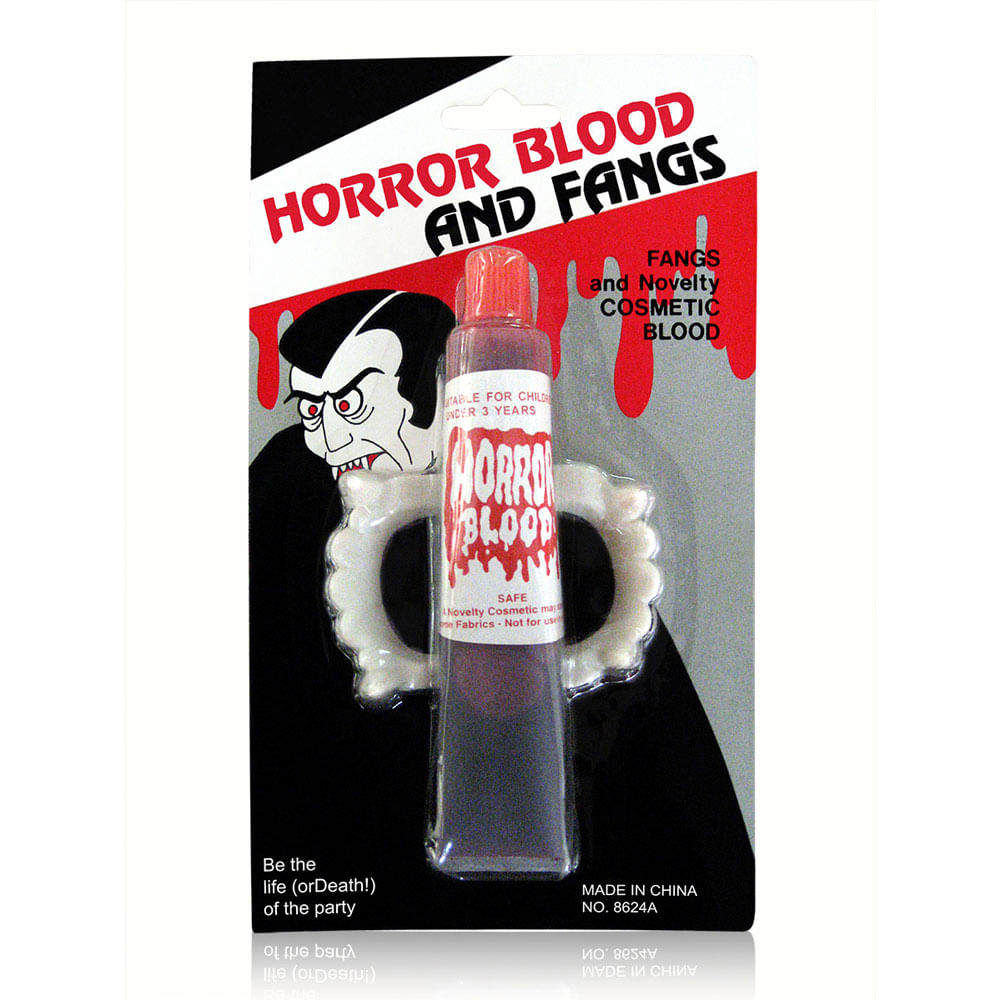 Acessórios de Fantasia - Dentadura de Vampiro e Sangue Artificial - Sulamericana