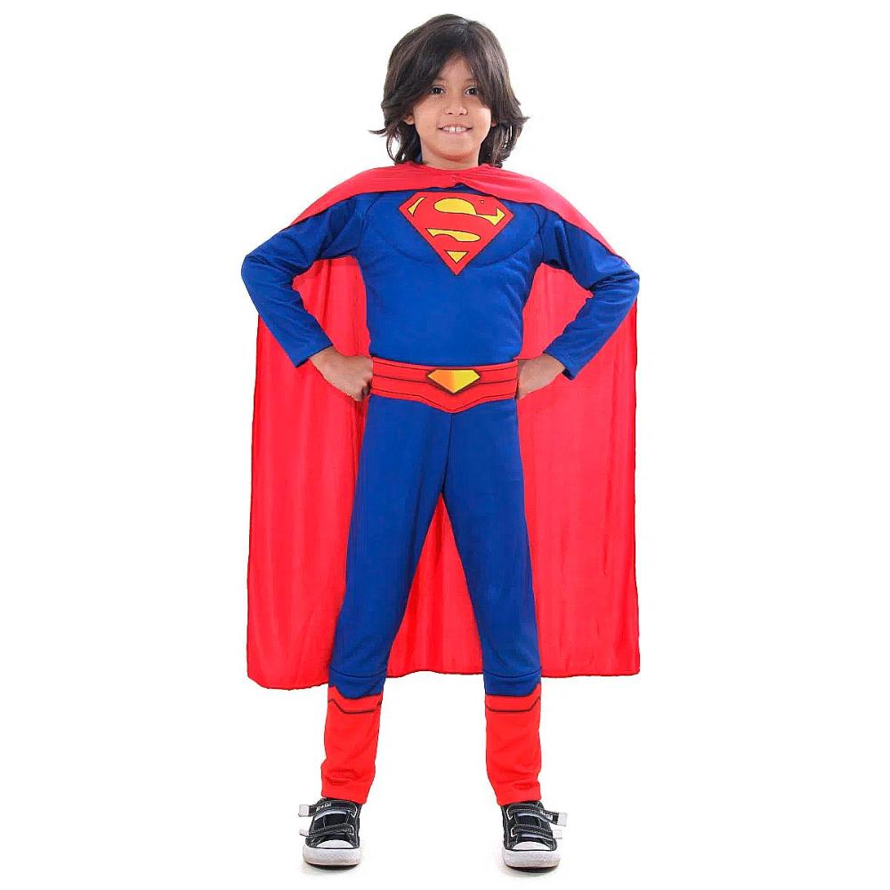 Encontraproduto.com.br - Fantasia Superman De Luxo Original Com Músculos +capa+brinde