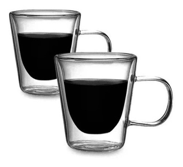Kit 2 Caneca de Vidro Duplo com Alça 100ml Wincy