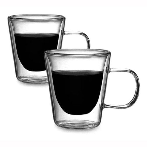 Encontraproduto.com.br - Kit 2 Caneca de Vidro Duplo com Alça 100ml Wincy