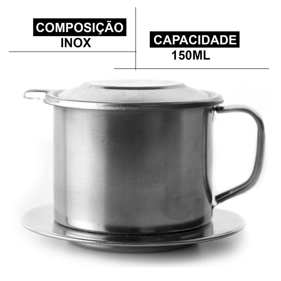 Cafeteira Café Vietnamita 150Ml Serve 1 A 3 Xícaras Aço Inox - Ixb09063 - Rio de Ouro