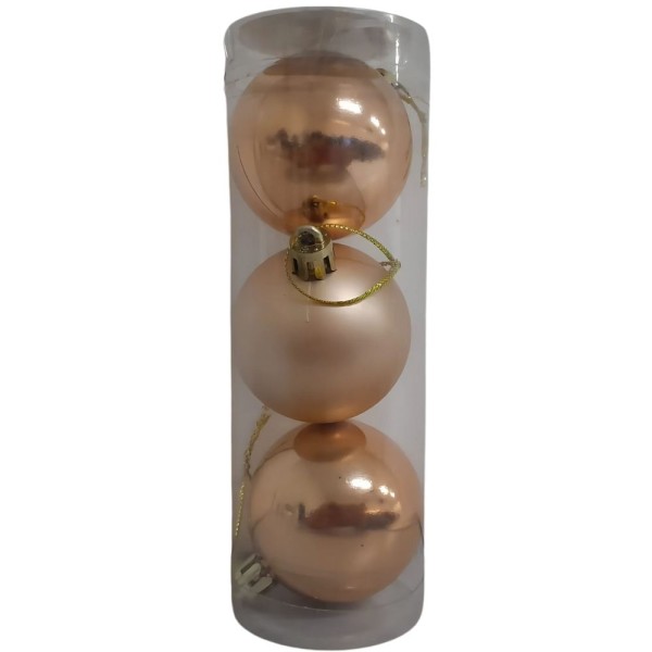 Encontraproduto.com.br - Enfeite De Natal Kit Com 3 Bolas Brilho Fosco Rose 6cm Rio De Ouro
