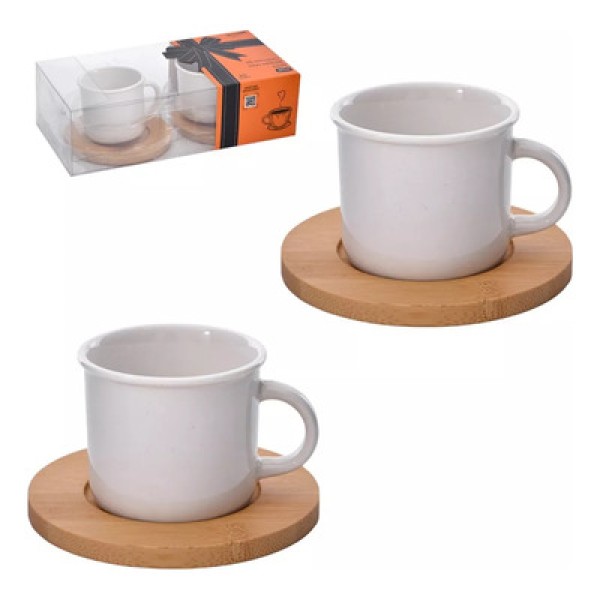 Jogo de Xícaras Iceland 4 Peças 80ml em Porcelana e Bambu Wincy