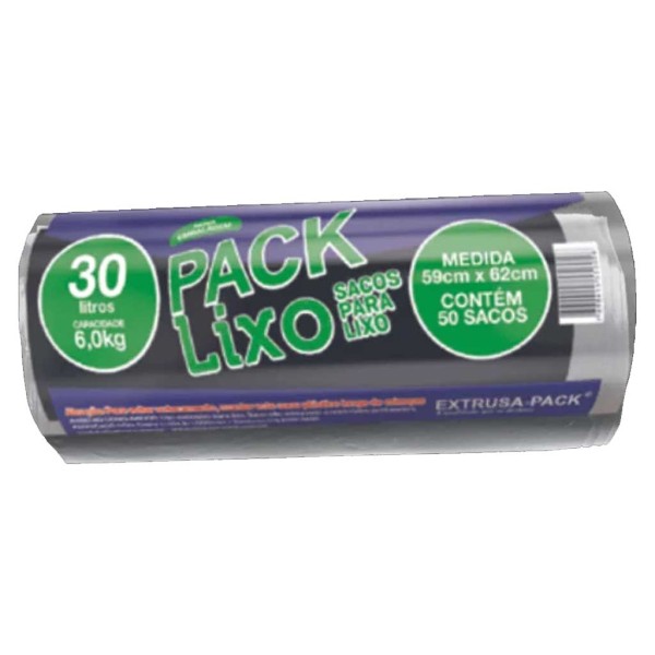 Saco de Lixo Preto 30L 59cmX62cm c/50 - Extrusa-Pack
