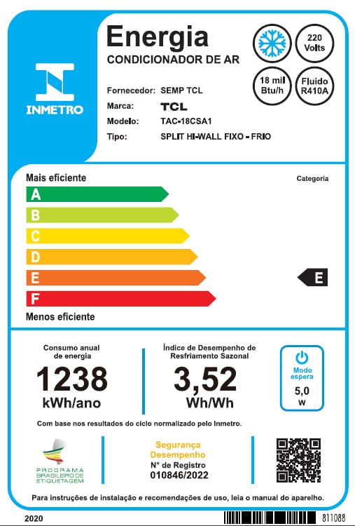 Encontraproduto.com.br - AR CONDICIONADO SPLIT 18000BTUS SEMP TCL TAC-18CSA1 BR 220V
