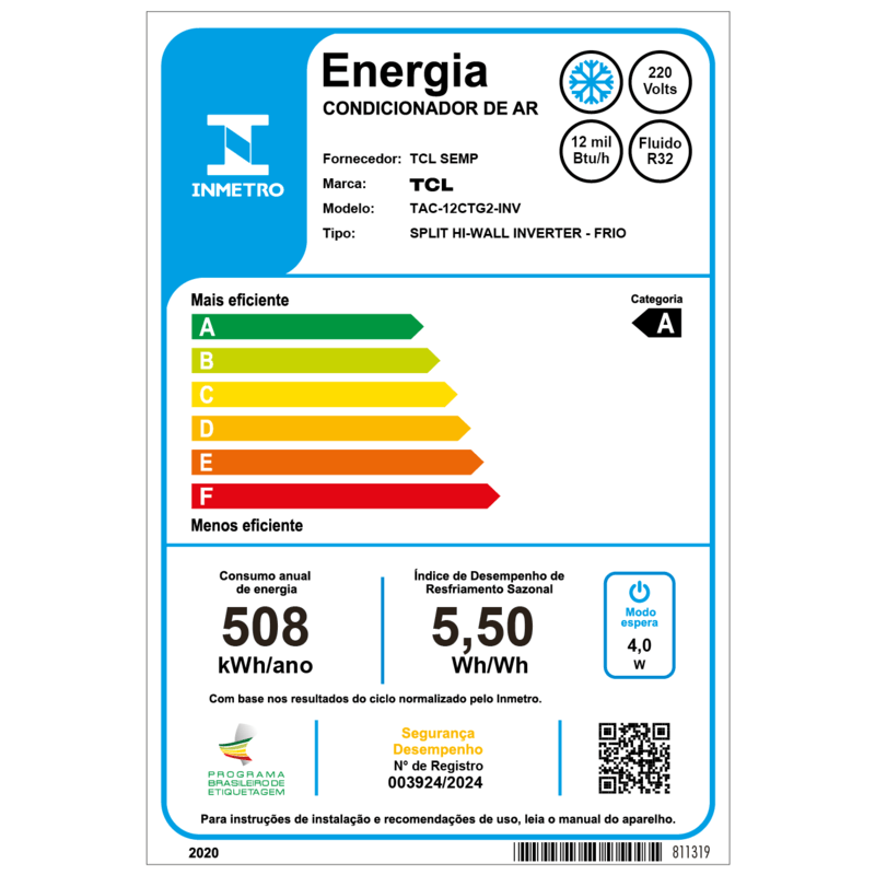 Encontraproduto.com.br - Ar Condicionado Split Hi Wall Inverter TCL 12000 BTU/h Frio TAC12CTG2INV – 220 Volts