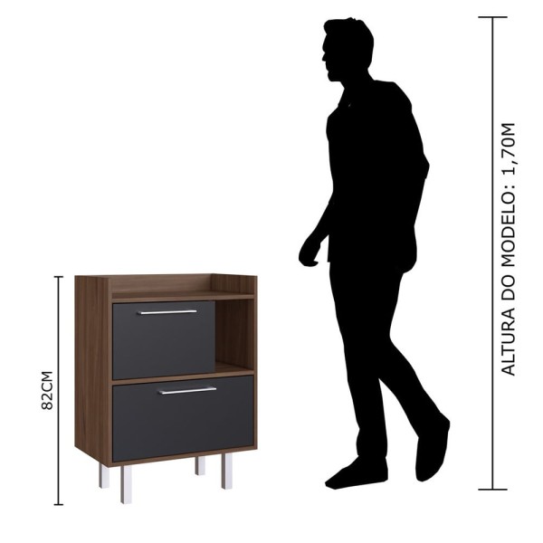 Encontraproduto.com.br - Gabinete para Banheiro 60cm sem Cuba Estilare Móveis GAB1007 - Preto com Madeirado