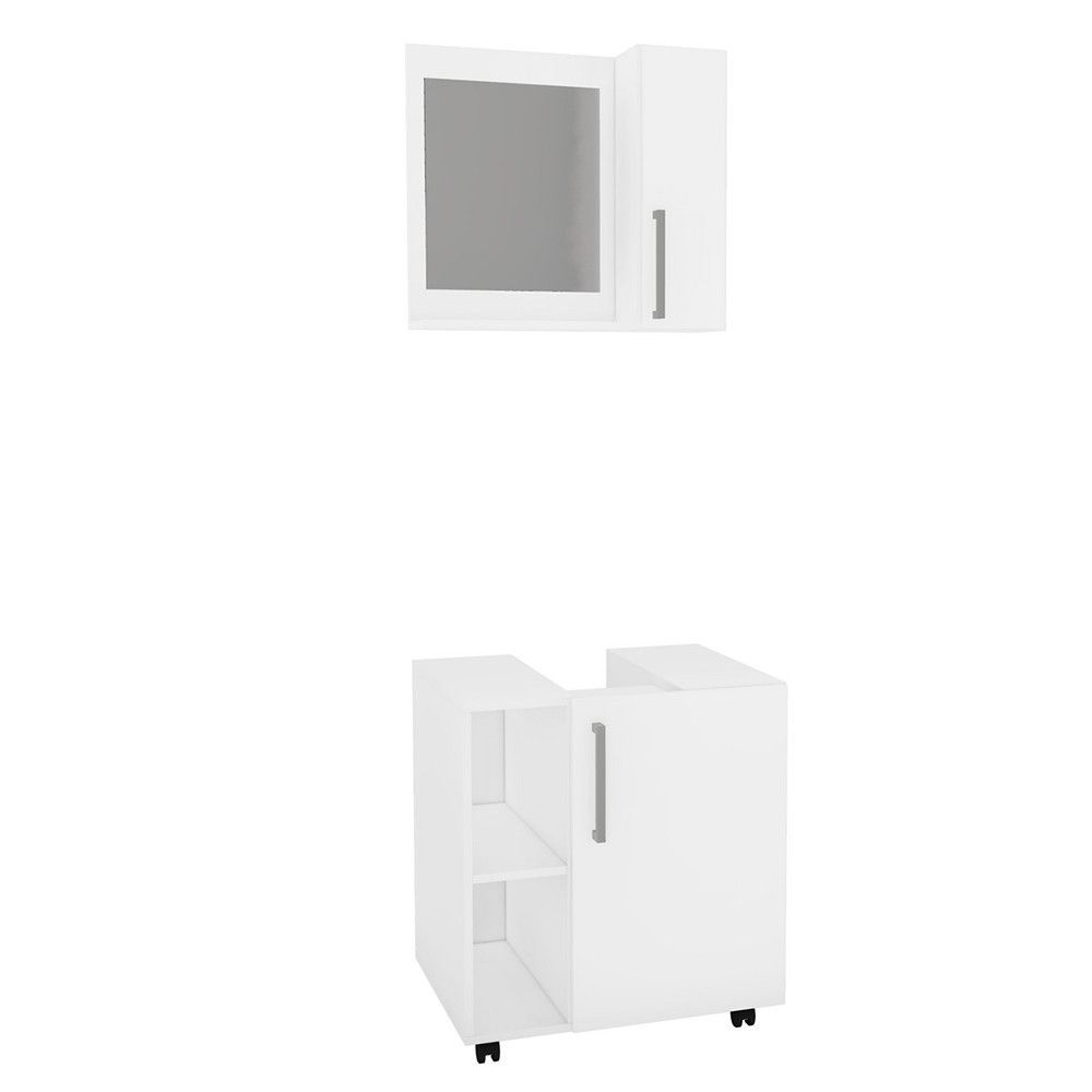 Kit Gabinete Para Banheiro c/ Espelheira Estilare Móveis Cnj1042 Branco