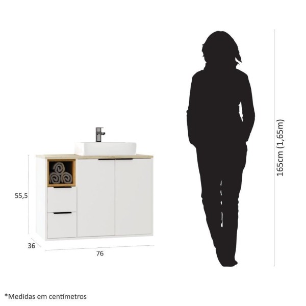 Encontraproduto.com.br - Gabinete Banheiro Com Cuba 76cm 3 Portas 1 Nicho Nevoa Estilare Branco/carvalho
