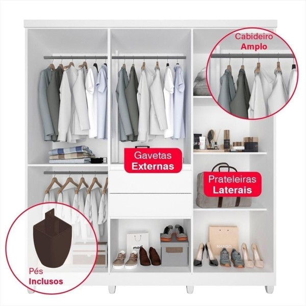 Encontraproduto.com.br - Guarda-roupa Casal 8 Portas Com Espelho 2 Gavetas Master Top Imop Branco Neve Branco Neve