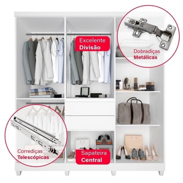 Encontraproduto.com.br - Guarda-roupa Casal 8 Portas Com Espelho 2 Gavetas Master Top Imop Branco Neve Branco Neve