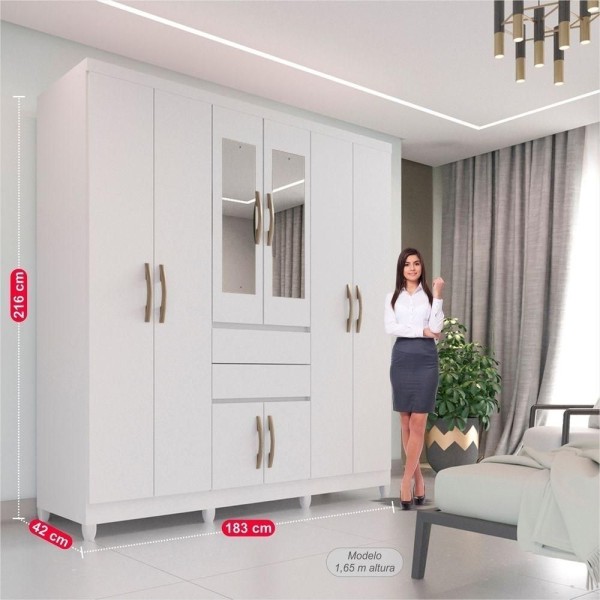 Encontraproduto.com.br - Guarda-roupa Casal 8 Portas Com Espelho 2 Gavetas Master Top Imop Branco Neve Branco Neve