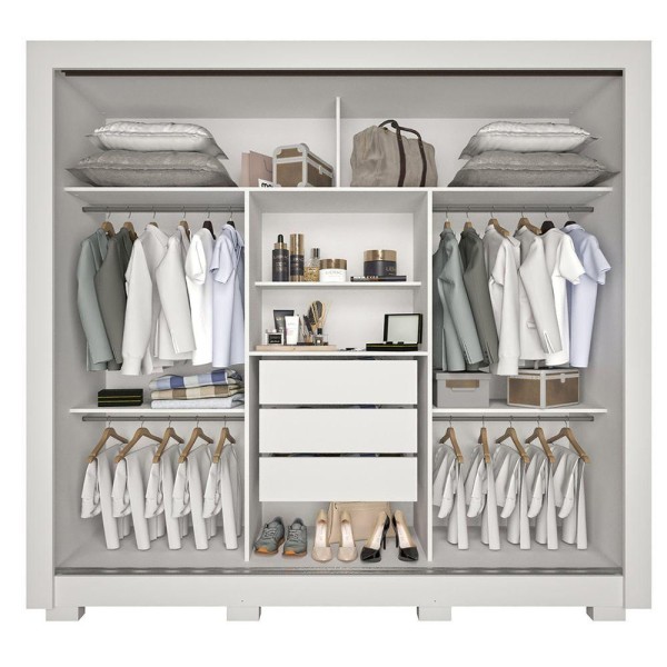 Encontraproduto.com.br - Guarda-Roupa De Casal Com Espelho 03 Portas E 03 Gavetas Cannes Imop Cor Branco Neve