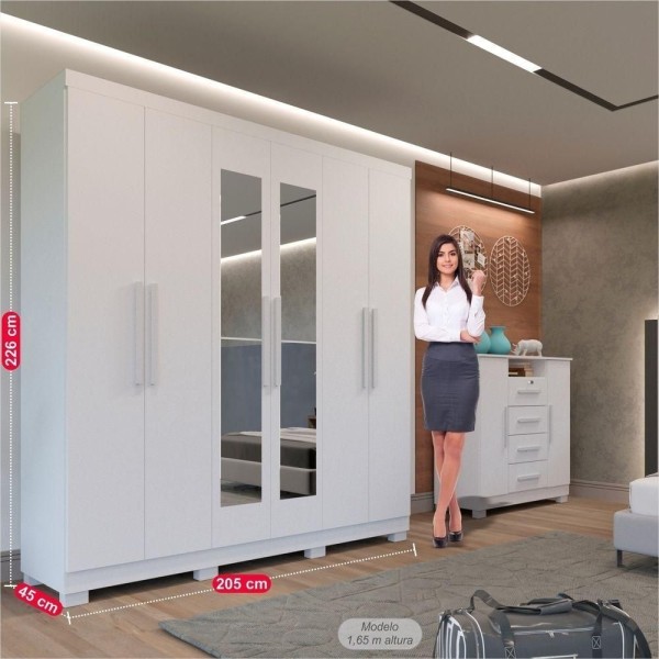 Encontraproduto.com.br - Guarda-roupa Casal 100% Mdf 6 Portas Com Espelho 4 Gavetas Sevilha Prime Imop Branco Neve Branco Neve
