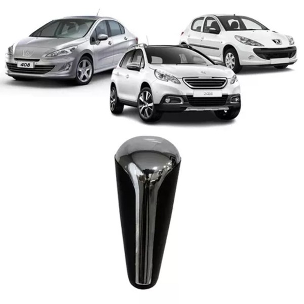 Manopla de Câmbio Automático Peugeot 206 207 208 307 308 2008 407 408 3008 Preto e Cromado