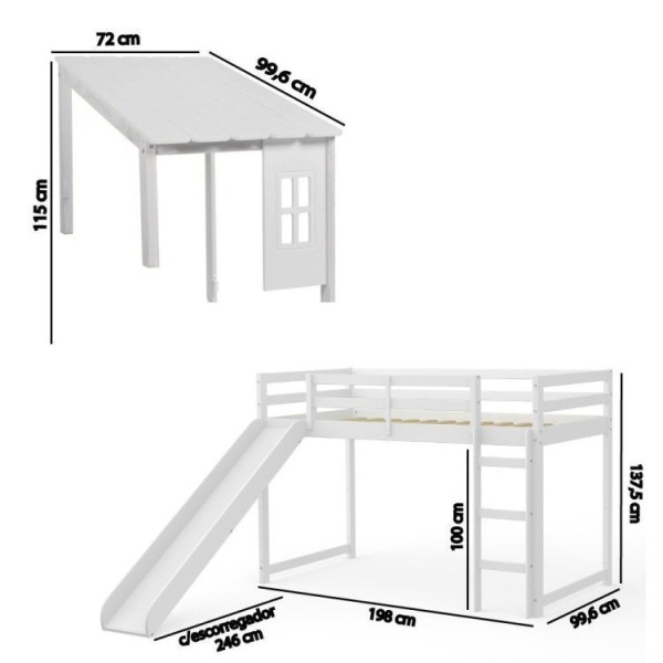 Encontraproduto.com.br - Cama Infantil Escorregador Prime Alta II Telhado II e Tenda Casatema