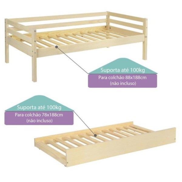 Encontraproduto.com.br - Bicama Solteiro Juvenil Prime Casatema Natural