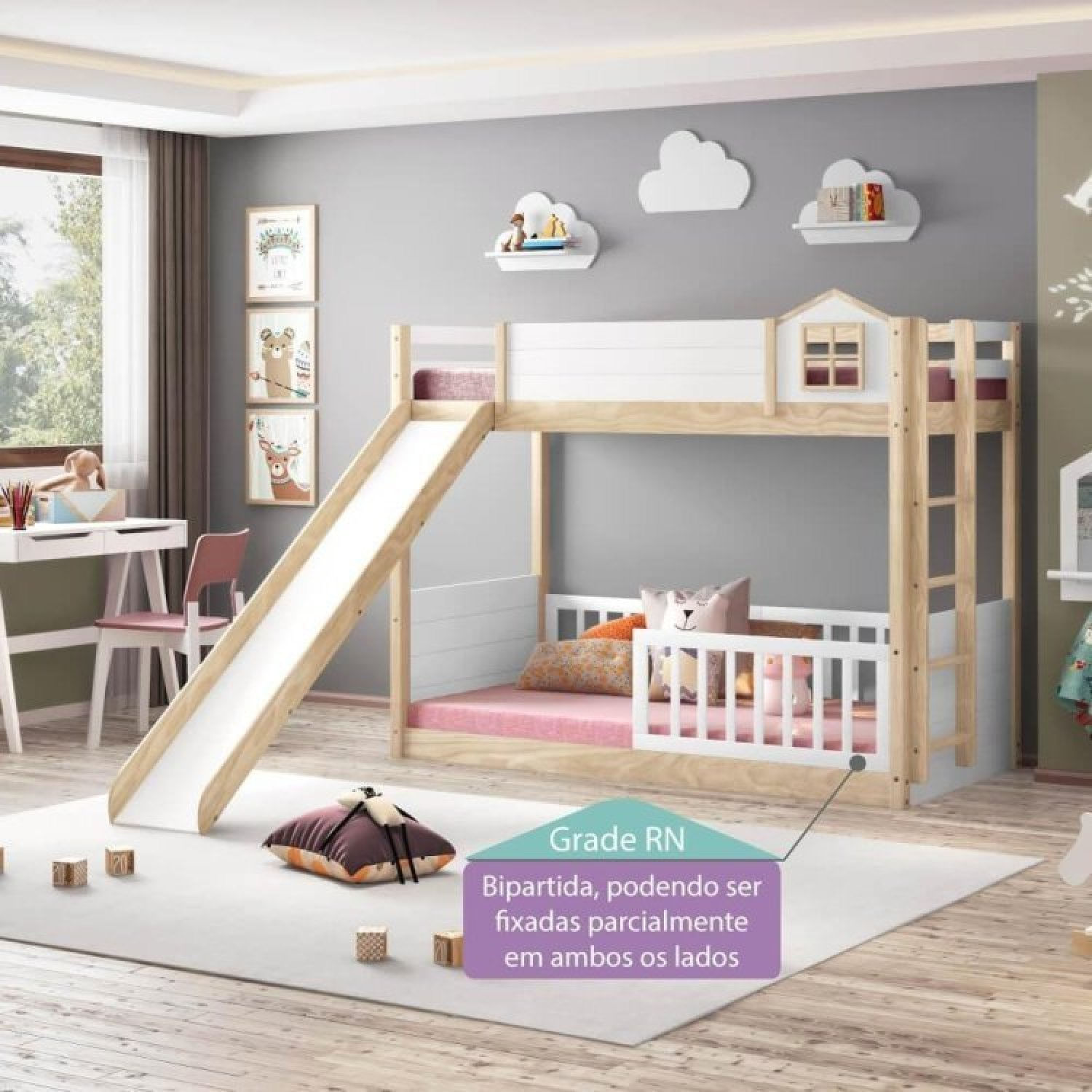 Beliche Montessoriana Garden Rn Com Escorregador Casatema Natural-branco