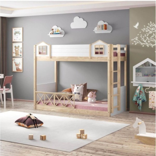 Encontraproduto.com.br - Beliche Montessoriana Garden Com Grade X Dupla Casatema Natural/Branco
