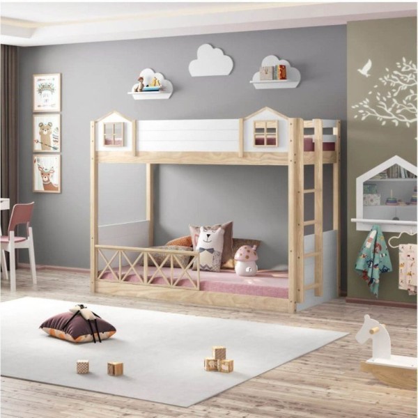Beliche Montessoriana Garden Com Grade X Dupla Casatema Natural/Branco