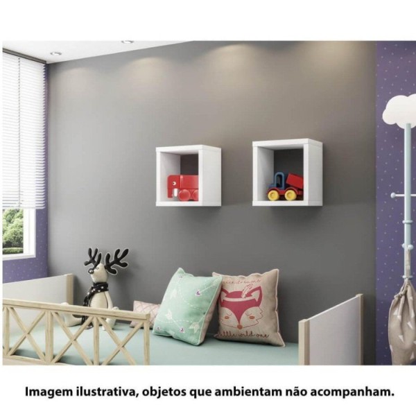 Encontraproduto.com.br - Kit 2 Nichos Infantil Quadrado Aquarela Henn Branco
