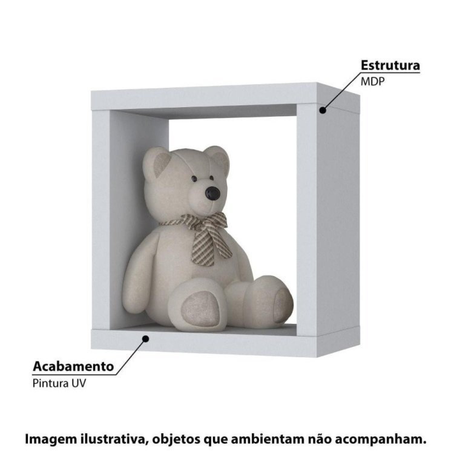 Encontraproduto.com.br - Kit 3 Nichos Para Quarto Infantil Quadrado Aquarela Henn Branco