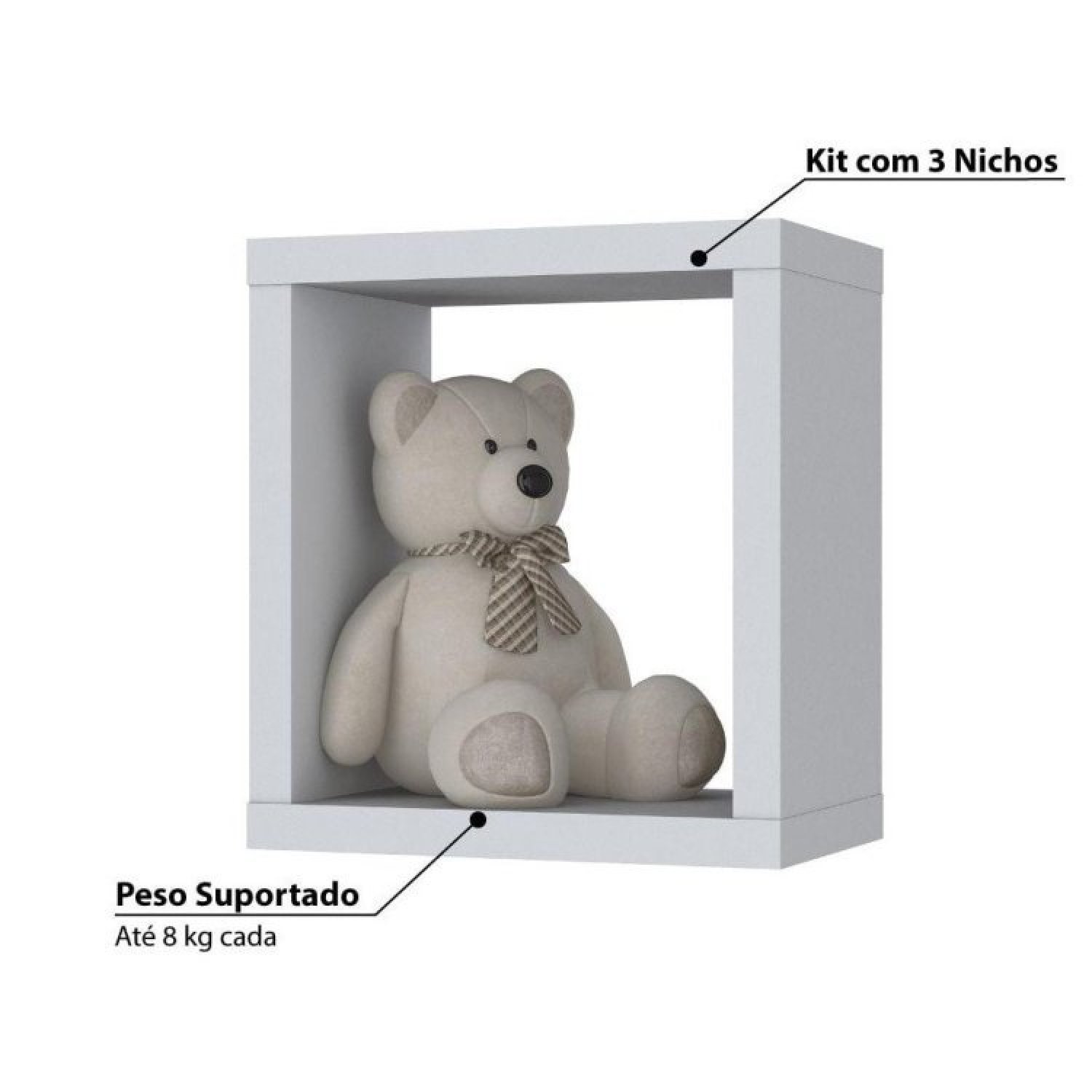 Encontraproduto.com.br - Kit 3 Nichos Para Quarto Infantil Quadrado Aquarela Henn Branco