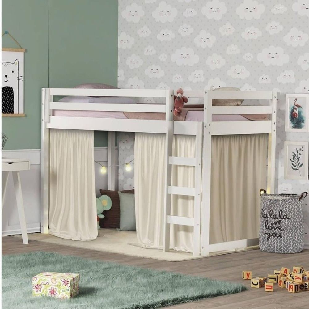 Cama Infantil Prime Alta Ii Com Tenda Casatema Branco/Creme