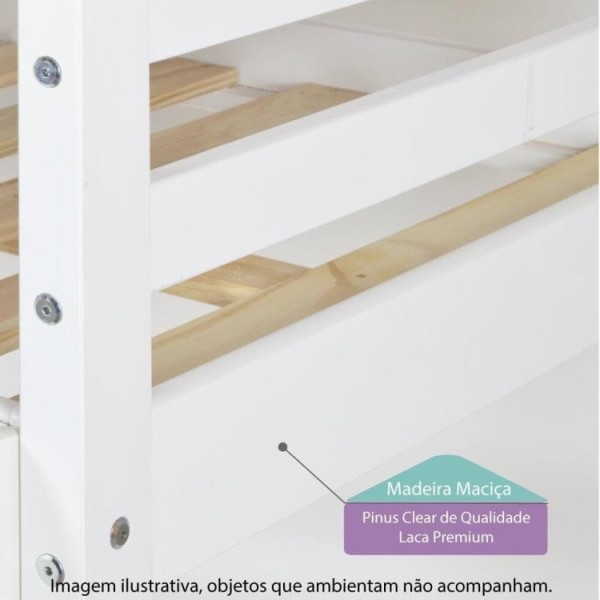 Encontraproduto.com.br - Beliche Montessoriana Prime Com Telhado Inclinado Lua E Escorregador Casatema Branco