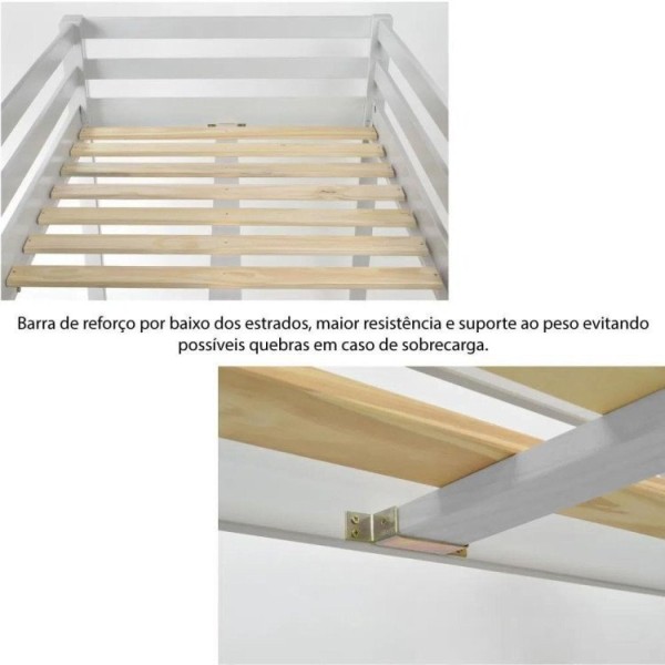 Encontraproduto.com.br - Beliche Montessoriana Prime Com Telhado Inclinado Lua E Escorregador Casatema Branco
