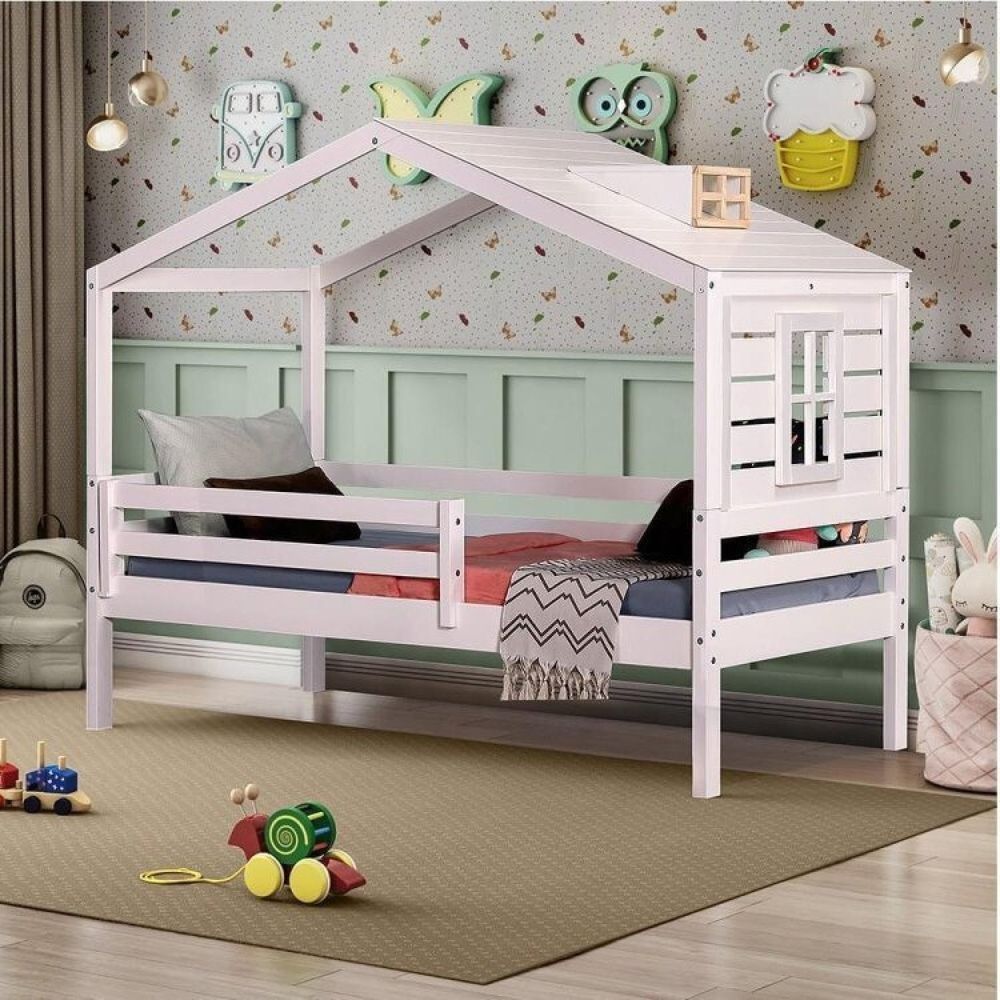 Cama Infantil Prime Com Telhado Claraboia E Janela Casatema Branco