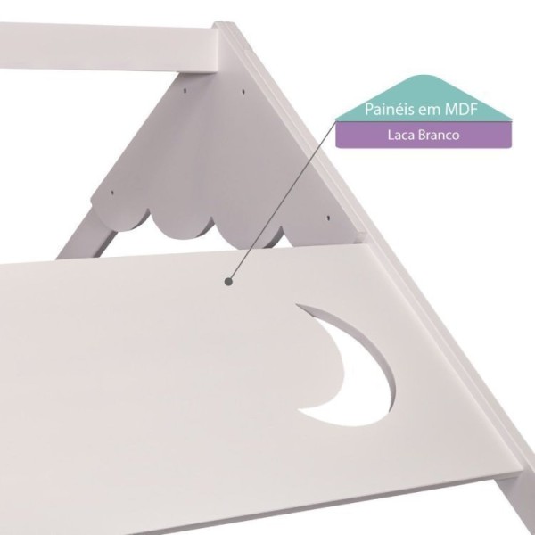 Encontraproduto.com.br - Cama Infantil Prime Com Telhado Inclinado Lua E Kit Escadinha Casatema Branco