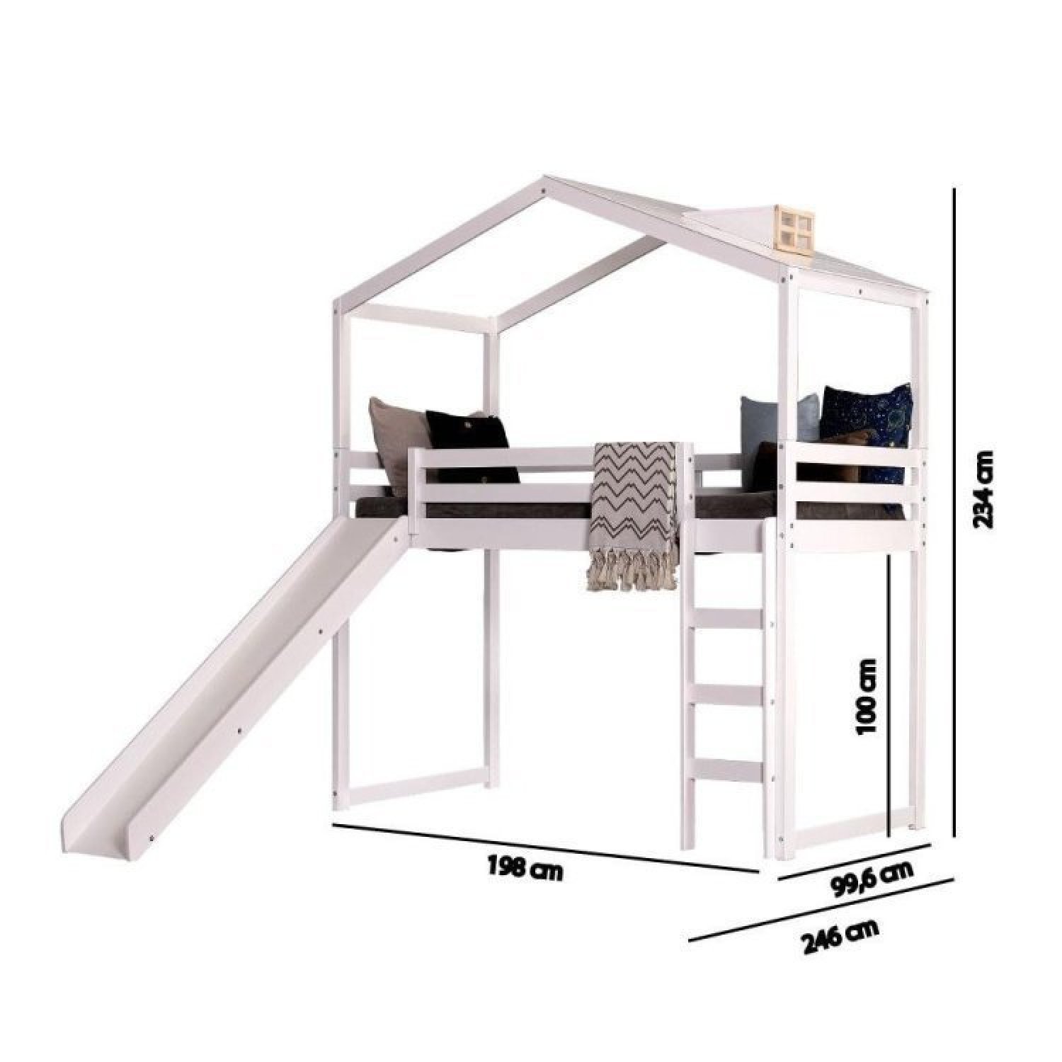 Encontraproduto.com.br - Cama Infantil Prime Alta Ii Com Escorregador E Telhado Clarabóia Casatema Branco/Natural