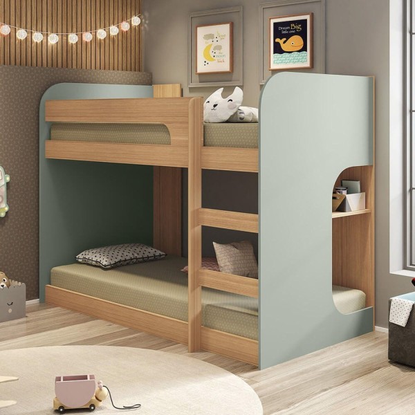 Encontraproduto.com.br - Beliche Montessoriano Baby Teens com 1 Prateleira - Menta/Nature