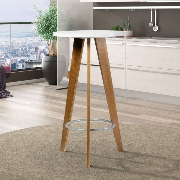 Encontraproduto.com.br - Mesa Bistrô com Pés em Madeira Eucalipto - Castanho/Branco