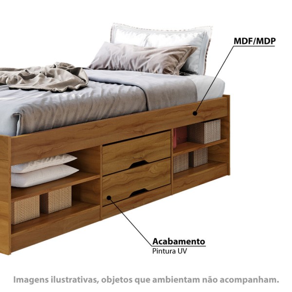 Encontraproduto.com.br - Cama Solteiro Novah 4 Nichos e 2 Gavetas - Rústico