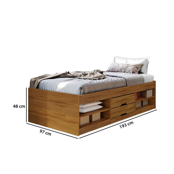 Encontraproduto.com.br - Cama Solteiro Novah 4 Nichos e 2 Gavetas - Rústico