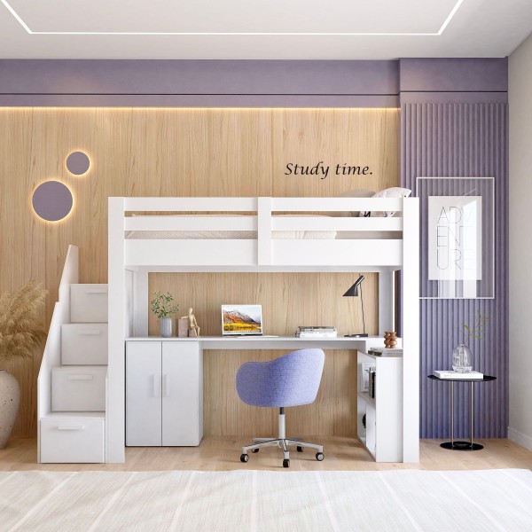 Encontraproduto.com.br - Cama Alta Juvenil Star Plus Office Multifuncional Casatema Branco