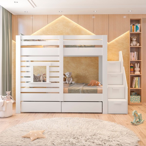 Encontraproduto.com.br - Beliche Infantil Star Plus Com Janela Casatema Branco