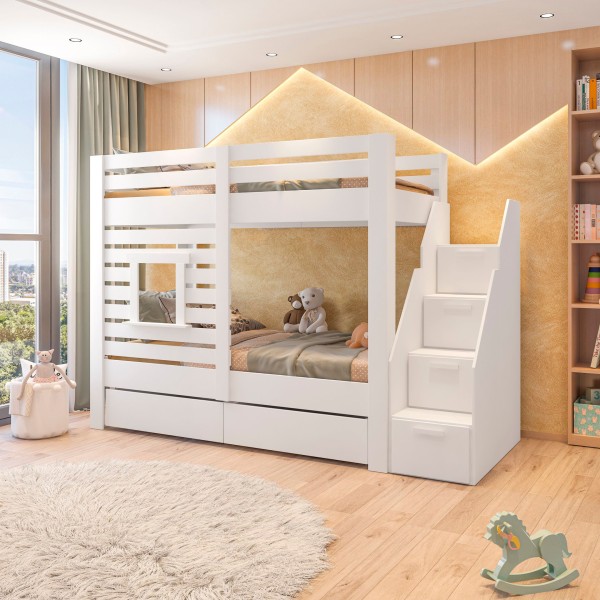 Encontraproduto.com.br - Beliche Infantil Star Plus Com Janela Casatema Branco